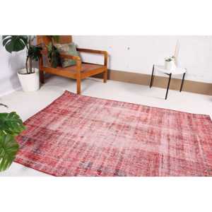Vintage Turkish Rug 4.1x5.8 ft, <b>Red</b> Abstract <b>Wool</b> Rug - Product Image 3