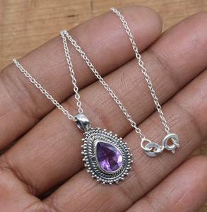 Colgante de piedras preciosas de amatista, joyería para mujer, joyería de estilo bohemio de plata, colgante hecho a mano de tendencia de Plata de Ley 925, regalo para ella - Product Image 3