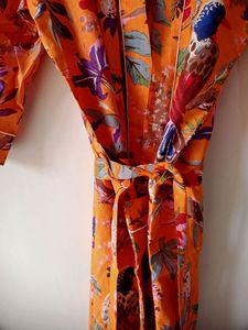 Handmade Bird Printed Robe Summer Wear Kimono Cotton Beach Maxi Robe Sleep Wear Dress Bridal Getting Ready Robe - Product Image 6