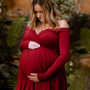 2025 vestido de maternidad rojo ropa transpirable vestidos de maternidad mamá piel amigable vestido mujeres embarazadas vestidos - Product Image 6