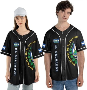 Maillot de baseball personnalisé El Salvador uni, style Hip Hop Hipster, chemises boutonnées unisexe, vente en gros pas cher, OEM, haut de sport respirant 100% - Product Image 2