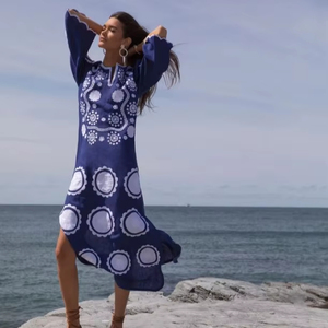 Short Ukrainian Long Sleeve Side Slit Summer <b>Boho</b> Designer Occasion Dress Festive Wear Floor Length Embroidered Long Sleeve - Product Image 1