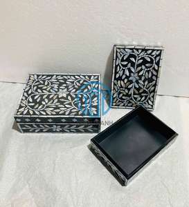 Premium Handmade Black <b>Floral</b> Inlay Decorative Box Set Luxury Pattern Organizer Modern Home Accessory New Design MOP <b>Boxes</b> - Product Image 3