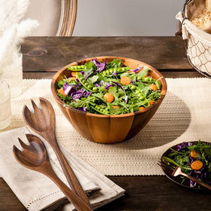 Cuencos de madera de acacia natural hechos a mano, cuenco para servir frutas y ensaladas de alta calidad, mesa de madera ecológica, juegos de comedor - Product Image 3