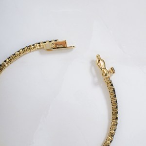 Pulsera de eslabones de cadena fina de piedras preciosas de ónix negro de corte brillante redondo de plata de ley S925, joyería de estilo coreano básico Retro Simple - Product Image 3