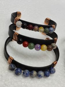 Handmade Stainless Steel Wedding <b>Bracelets</b> Leather Cord Adjustable <b>Beaded</b> Cuff for <b>Men</b> Women Wholesale Export Bulk Supply Agate - Product Image 5