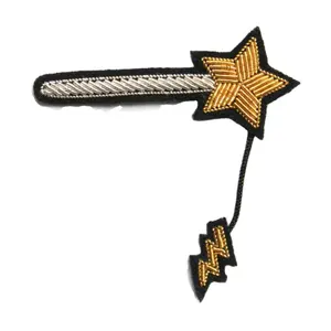 OEM Craftsmen Bullion Pin Shiny Wire Brooch Magic Stick Badge Patch Hand Embroidered Magic Wand Fashion Patches Star Stick