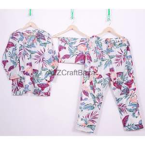 Ensemble de chemise de nuit longue de meilleure qualité pour femmes fait à la main en Inde motif floral confortable toutes saisons pour cadeau de fête des mères - Product Image 1