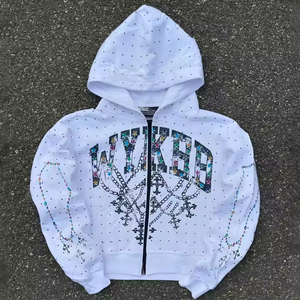 Sweat à capuche en strass designable délavé au soleil, streetwear, mode de rue, sweat à capuche en strass de cristal de qualité supérieure pour hommes et femmes - Product Image 4