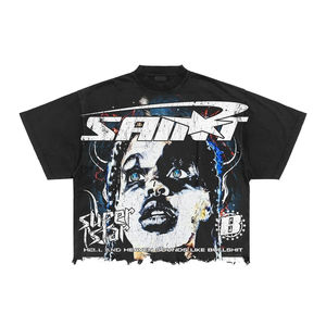 Heavyweight Raw Hem Boxy Fit Loose Fit Camiseta 100% algodón desgastado gráfico DTG estampado pantalones cortos mangas hombres camiseta para hombres - Product Image 3