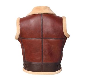 Veste de motard en cuir véritable pour homme, confortable, respirante, sans manches, décontractée, doublée en sherpa, col montant, unie, pour l'hiver - Product Image 2