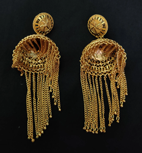 Boucles d'oreilles plaquées or 100% 22CT serties de nouvelles boucles d'oreilles Jhumka conçues pour les femmes portées par les exportateurs - Product Image 2