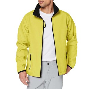 Veste Softshell en toile jaune imperméable pour homme avec logo sur le devant, capuche, style streetwear, tissu personnalisé en polyester pour l'hiver - Product Image 1