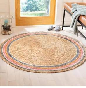 Tapis moderne en jute tissé à la main réversible de 5x5 pieds, ensemble de tapis tressé en fibres naturelles pour chambre à coucher, salon, ferme - Product Image 1