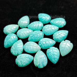 Amazonite bleue fantaisie forme de feuille sculpture pierres précieuses en vrac 8x10MM poli à la main Amazonite sculpté perles de pierres précieuses pour la fabrication de bijoux - Product Image 1