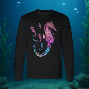 Camiseta de Manga Larga con Diseño de Caballito de Mar Colorido, Tema de Acuario Submarino - Product Image 3