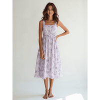 Robe midi florale tissée 100 % coton pour femme, taille XS, sans bretelles, taille élastique, style bohème, respirante, avec découpes décoratives, coupe trapèze, pour le quotidien