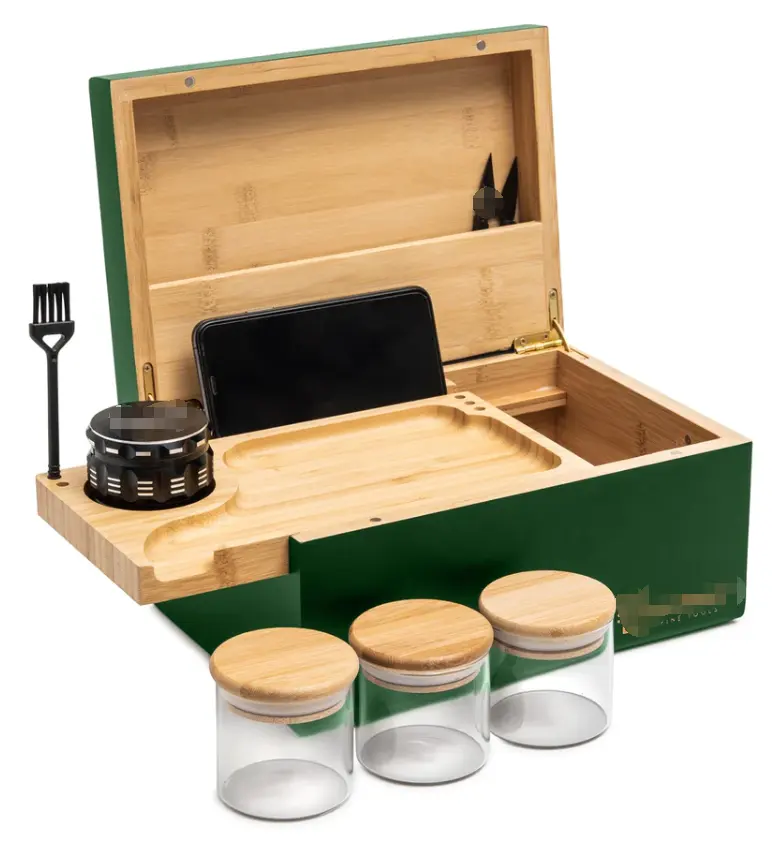 Cocktail Old Fashioned tùy chỉnh hút phụ kiện tre lưu trữ bằng gỗ Stash Jar hộp Stoner Kit Set với khóa