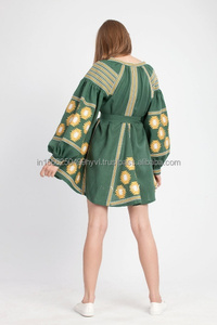 Vestidos cortos ucranianos de algodón bohemio para mujer, nuevo estilo, bordado a máquina, manga larga, cuello alto, estampado, patrón, fiesta, graduación - Product Image 2