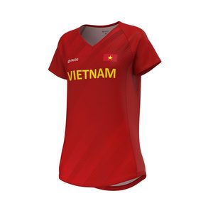 T-shirt de course à pied pour femme, léger, respirant, en jersey tricoté, col en V, pour équipe - Product Image 1
