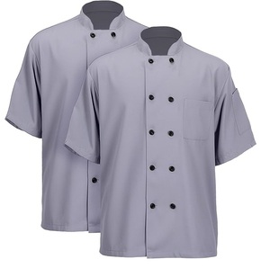 เสื้อเชฟแขนสั้นสีเทายูนิเซ็กซ์ผ้าฝ้ายระบายอากาศได้ชุดทำงานแฟชั่น - Product Image 1