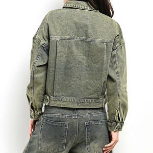 Chaqueta vaquera personalizada para mujer, chaqueta vaquera con bordado floral completo, chaqueta vaquera transpirable con patrón sólido para mujer, venta al por mayor - Product Image 2