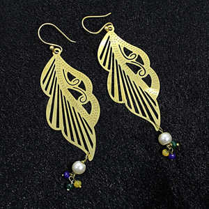 Pendientes de Moda al por Mayor de Latón Chapado en Oro con Ágatas Multicolores y Perlas Blancas - Product Image 4