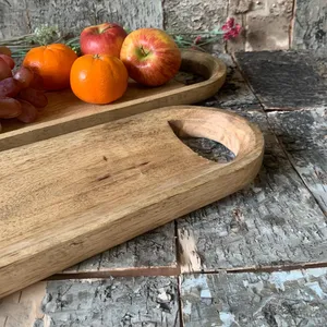 Plateau de service ovale en bois d'acacia fait à la main plateau de charcuterie fruits Snack Dessert affichage décor à la maison cuisine salle à manger - Product Image 3