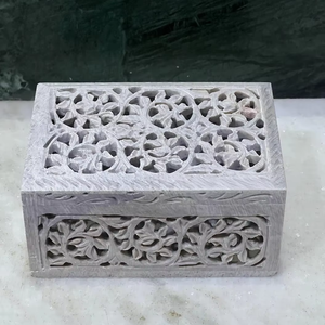 Boîte à bijoux en marbre sculpté à la main, design rectangulaire en marbre Jaali et boîte à bijoux en pierre savonneuse, design moderne, article cadeau haut de gamme - Product Image 1
