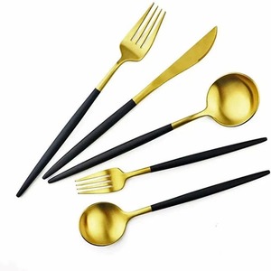 Cubiertos de acero inoxidable con acabado chapado en oro con mango verde claro, cubiertos aptos para lavavajillas para uso en Hotel y cafetería, juego de 5 uds. - Product Image 5