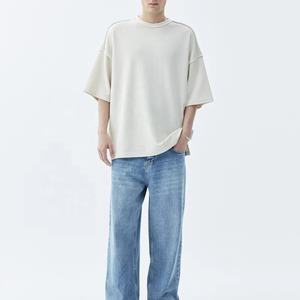 Custom Wholesale <b>Men's</b> Streetwear Yarn Dyed <b>Long</b> 100% Cotton Oversized Custom GSM T-<b>Shirt</b> High Quality Sewn Blank Design <b>White</b> - Product Image 3