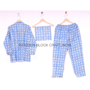 Pijamas indios de algodón puro 100% para mujer, Conjunto de pijama de algodón suave con pantalones con estampado de bloque único, camisas, ropa de dormir - Product Image 4