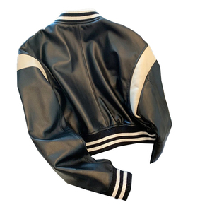 Veste courte en cuir pour femme, veste varsity, veste bomber en cuir véritable, veste varsity courte en cuir pour femme - Product Image 3