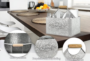 Customized Galvanized Metal Spoon Caddy with Wooden Handle Utensils Holder for Kitchen Countertop Restaurant Hotel Use - Product Image 2