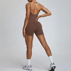 Ince Sling Bodysuits düşük adedi yüksek darbe desteği nefes Strappy Yoga setleri kadınlar için kolsuz tulumlar
