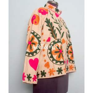 Veste en coton à boutons brodés floraux, doublure rayée, faite à la main, style matelassé, séchage rapide, pour l'hiver et l'automne, tenue de soirée - Product Image 4