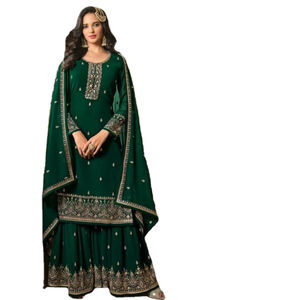 Offre exceptionnelle à venir, spéciale fête, petit budget, meilleure qualité, salwar trois pièces en soie georgette brodée extensible - Product Image 1