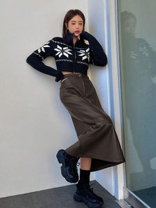 Top Tendance Plus La Taille Longues Jupes Crayon En Cuir PU Double Ceinture Mode Jupe Streetwear Taille Haute Club-Party Mini-Jupes - Product Image 2