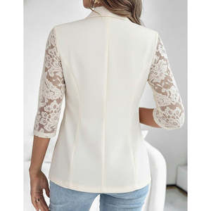 Veste en satin à manches longues pour femme, avec poignets Truvakar, boutonnée sur le devant, avec poches et dentelle, 33142 - Blanc - Product Image 2