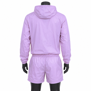 Conjunto Deportivo Informal Unisex Ligero con Capucha, Color Morado Sólido, Manga Larga con Cremallera, Pantalones Cortos, Ropa Deportiva de Verano para Adultos - Product Image 2