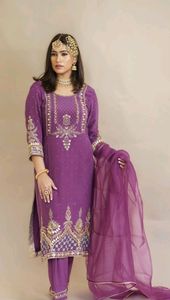 Stunning Embroidery Work Long Kurta Dress Stylish Party Wear with Crystal Glass Beads Dabka Work and Lace Decoration for 2024 - Product Image 2