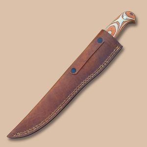 Couteau de pêche à filet en acier damassé fait à la main avec traversins en laiton Pakka manche en bois gaine en cuir - Product Image 3