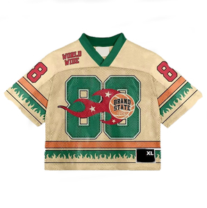 Camiseta de fútbol americano deportiva de gran tamaño con estampado sublimado personalizado, camiseta de fútbol de malla con estampado DTG y cuello en V recortada - Product Image 1