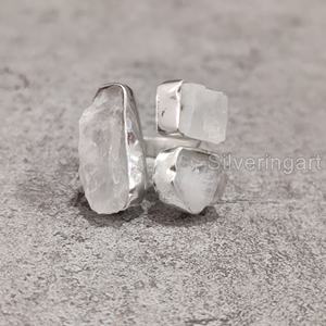 เครื่องประดับหินดิบสำหรับผู้หญิงแหวนพลอยมูนสโตนสีรุ้งธรรมชาติพลอย3ชิ้นเครื่องประดับหิน925แหวนเงินสเตอร์ลิง - Product Image 1