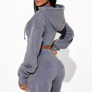 Sweat à capuche court de coupe moderne pour femmes vêtements d'hiver de style de rue de haute qualité avec design imprimé et col à capuche de couleur - Product Image 3