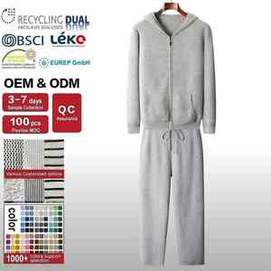 Survêtement ODM décontracté en coton et laine à capuche avec poche avant zippée ensemble printemps solide dernier design - Product Image 5