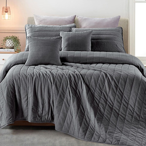 Ensemble de couette en coton et lin lavé de luxe couvre-lit et couvre-lit, cousu en boîte, avec 2 taies d'oreiller <span class=keywords><strong>gris</strong></span> <span class=keywords><strong>foncé</strong></span> - Product Image 1