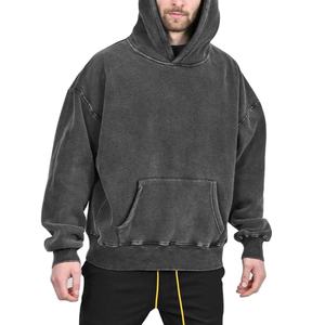 Vente chaude fabricant de streetwear vintage lavé à la neige lourd 100% coton pull uni surdimensionné sweats à capuche pour hommes - Product Image 3