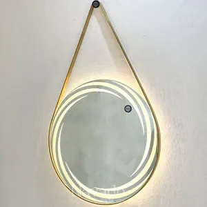 수제 공예 홈 원형 8 레이어 실버 코팅 Led 빛 디자인 벽 거울 D50cm 금속 옷걸이 문자열