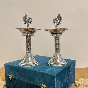 Lámpara SAMAI DIYA de plata plateada tallada a mano (par) grande - Product Image 4